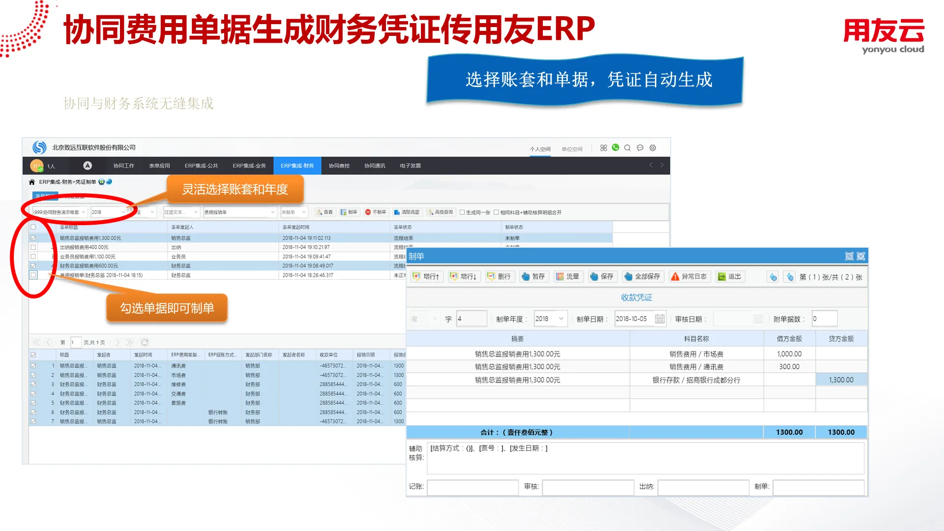 协同费用单据生成财务凭证传用友ERP